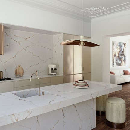 Versiles Ivory Akmens virsmas dizaina virtuve ARI Stone